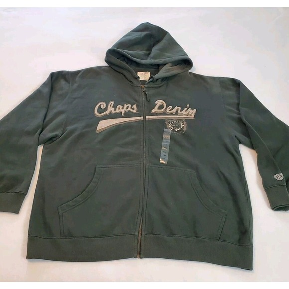 Chaps Denim Hoodie Sweatshirt Green Mens XXL Full Zip American Brand Outdoor - Picture 1 of 7